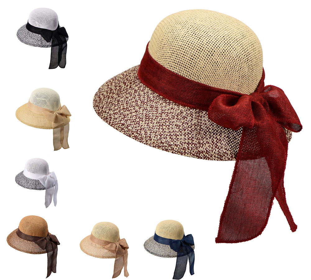 Miuno® Damen Strohhut Sonnenhut Sommer Glocke Hut mit Schleife H51060 
